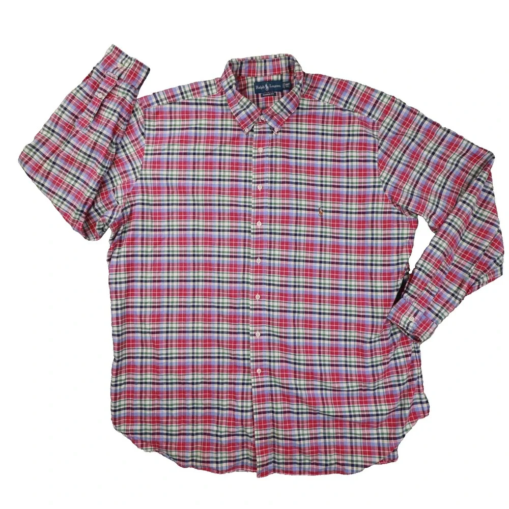 Ralph lauren Classic Fit Multicolor Plaid Long Sleeve Button Up Shirt Men's 3XLT